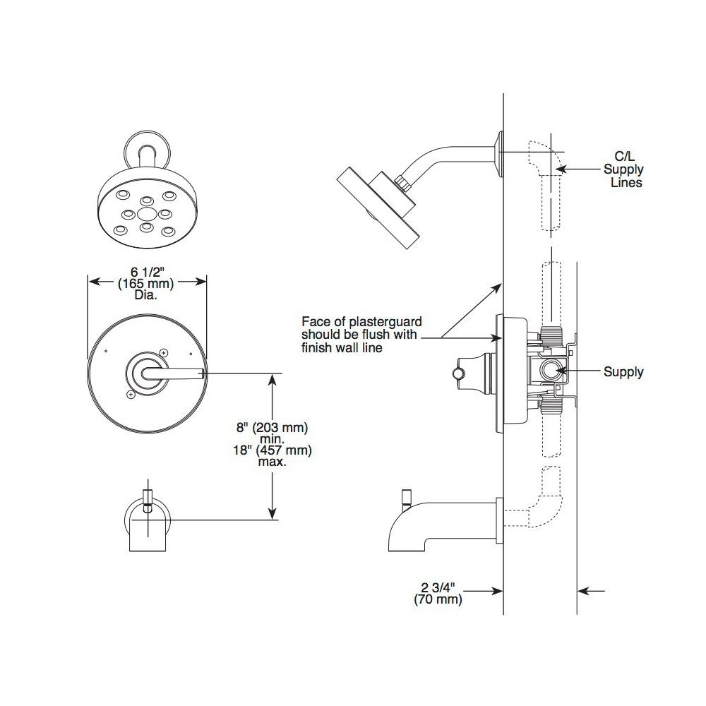 Delta T14459 Trinsic Monitor 14 Series H2Okinetic Tub And Shower Trim Matte Black 2