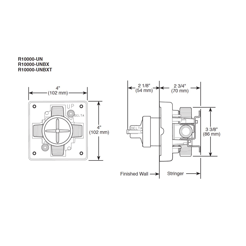 Delta R10000-UNBX MultiChoice Universal Tub and Shower Valve Body Universal Inlets Outlets 3