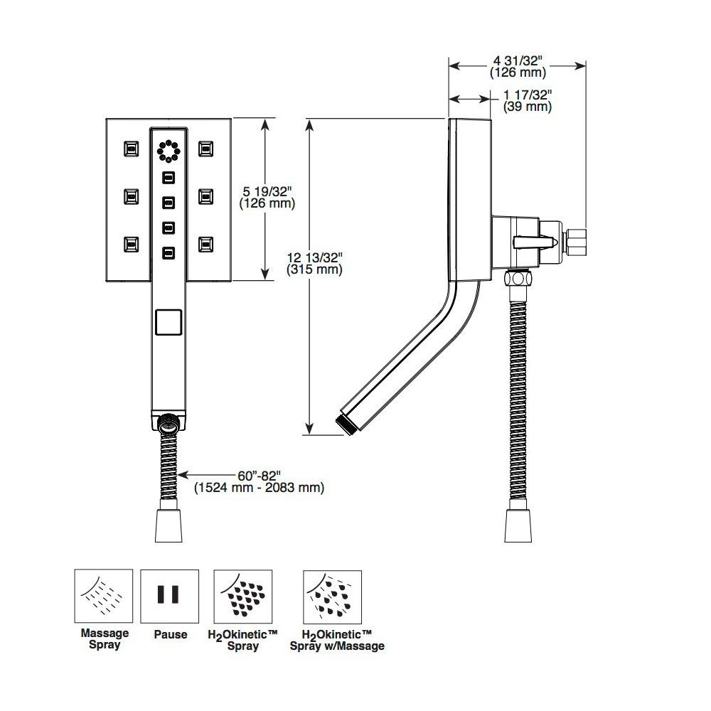 Delta 58473 H2Okinetic In2ition 4 Setting Two-in-One Shower Matte Black 2