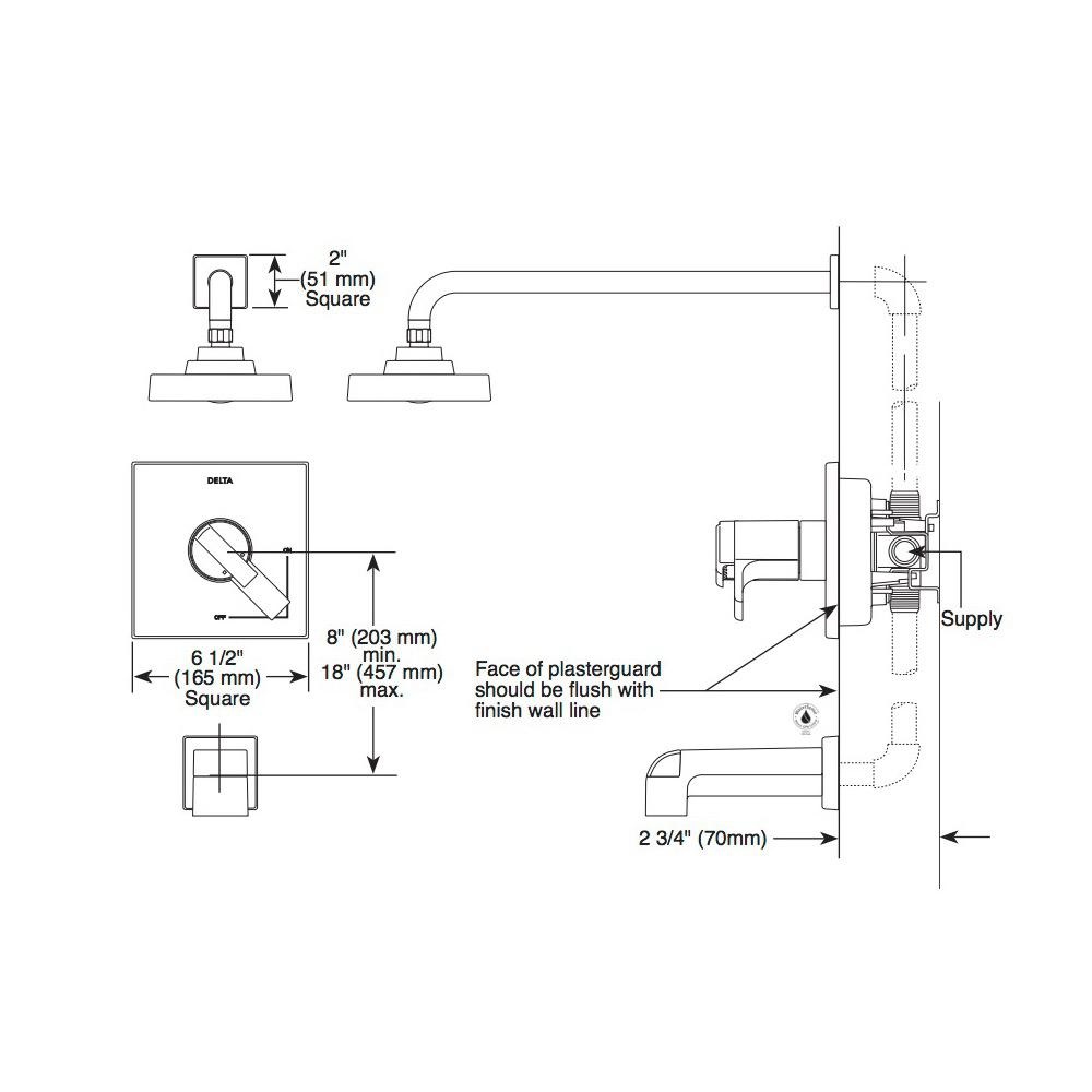 Delta T17T467 Ara TempAssure 17T Series H2Okinetic Tub And Shower Trim Matte Black 2