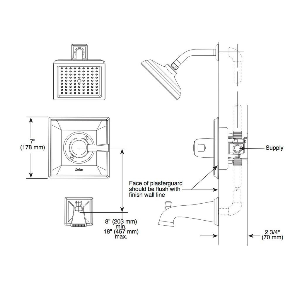 Delta T14451 Dryden Monitor 14 Series Tub And Shower Trim Polished Nickel 2