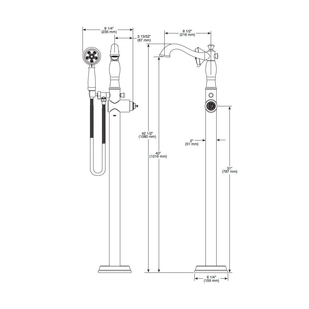 Delta T4797 Cassidy Traditional Floor Mount Tub Filler Trim Less Handle Polished Nickel 2