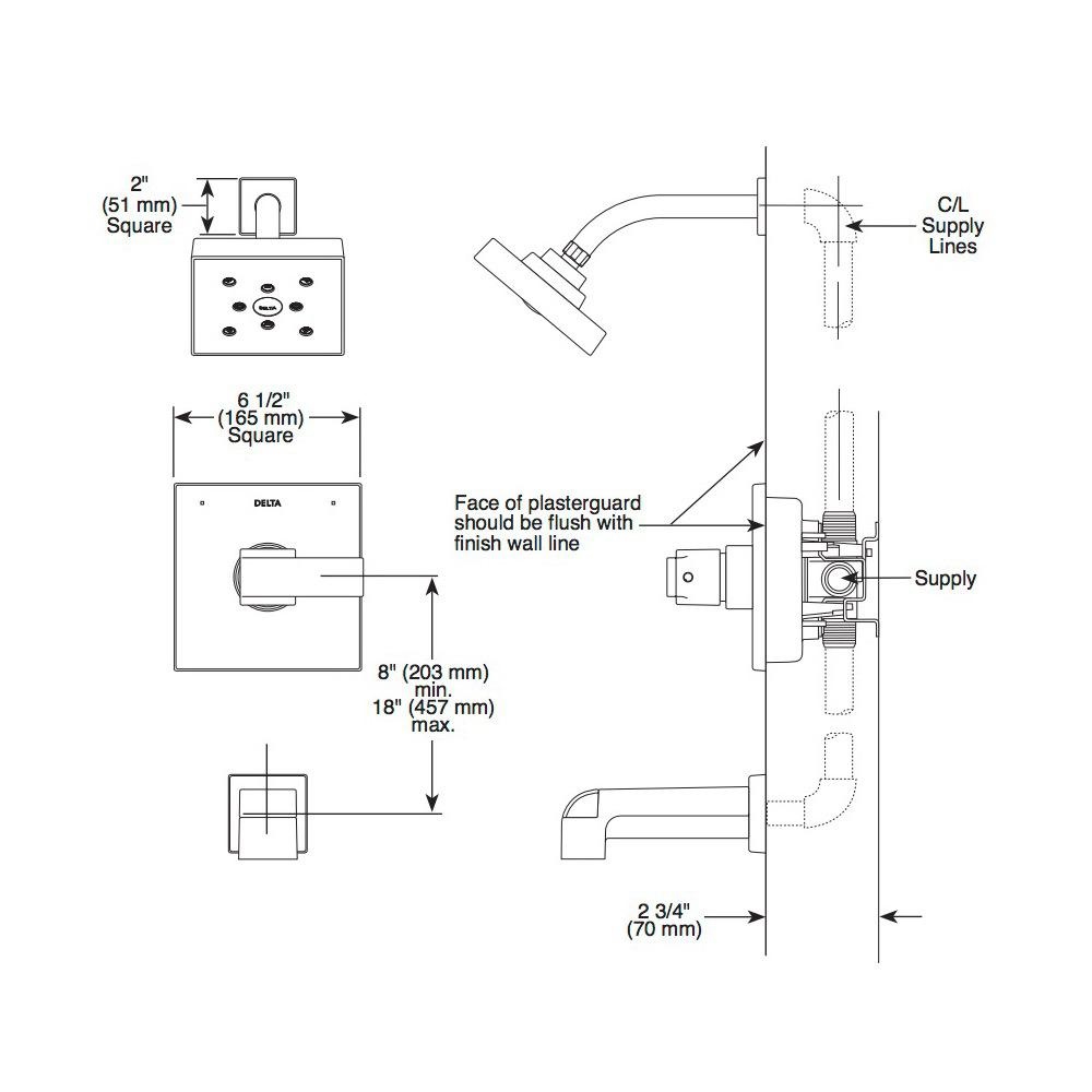 Delta T14467 Ara 14 Series Mc Tub Shower Trim Matte Black 2