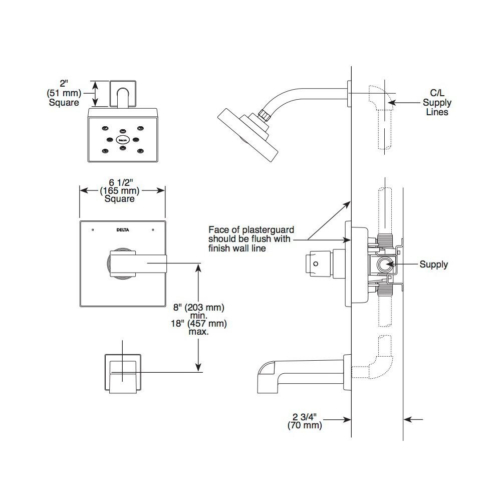 Delta T14467 Ara 14 Series Mc Tub Shower Trim Less Head Chrome 2