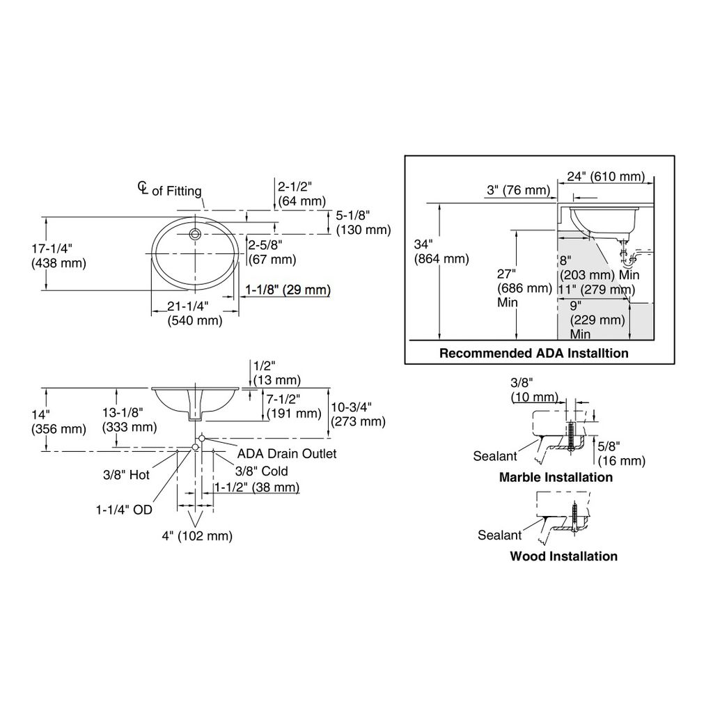 Kohler 2211-7 Caxton Oval 19 X 15 Under-Mount Bathroom Sink With Overflow And Clamp Assembly