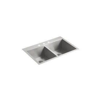 Kohler K3820 Vault 33 x 22 Double Kitchen Sink 3 Faucet Holes