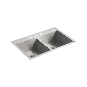 Kohler K3820 Vault 33 x 22 Double Kitchen Sink 4 Faucet Holes