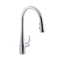 Kohler 596-CP Simplice Single-Hole Or Three-Hole Kitchen Sink Faucet With 16-5/8 Pull-Down Spout Docknetik Magnetic Docking System And A 3-Function Sprayhead Featuring Sweep Spray