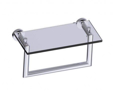 Kartners 144676-81 OSLO 10" Glass Shelf w/ Towel Rail Brushed Nickel