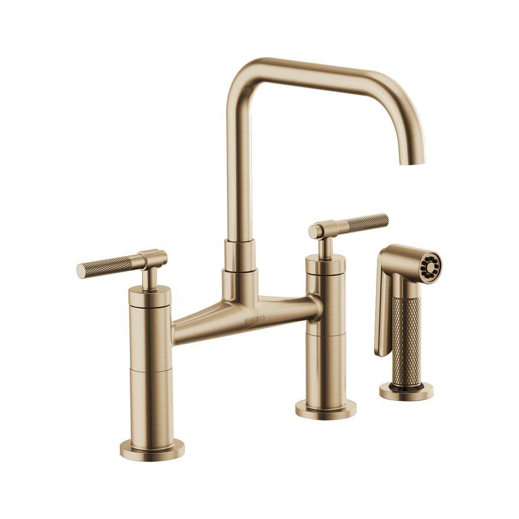 Brizo 62553LF Litze Bridge Faucet Square Spout Knurled Handle Luxe Gold