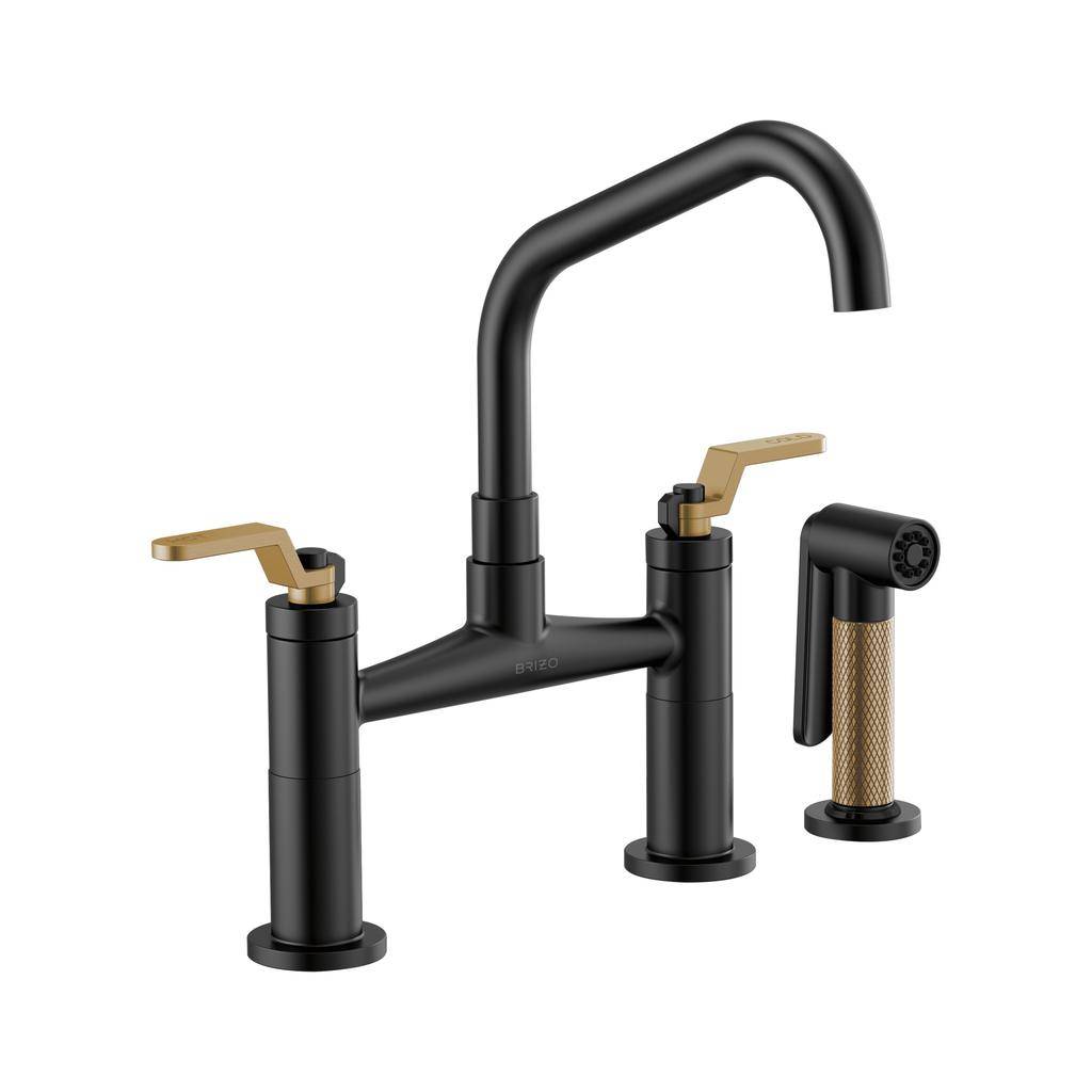 Brizo 62564LF Litze Bridge Facuet With Angled Spout Industrial Handle Luxe Gold Matte Black