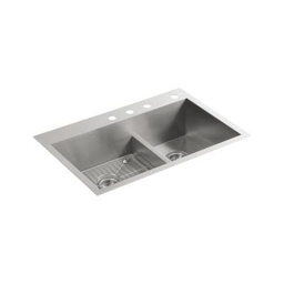 [KOH-3839-4-NA] Kohler K3839 Vault 33 x 22 Smart Divide Double Kitchen Sink 4 Faucet Holes