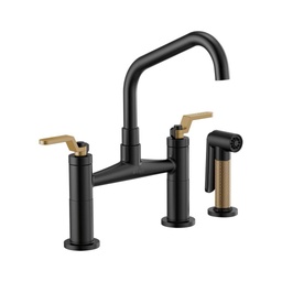 [BRI-62564LF-BLGL] Brizo 62564LF Litze Bridge Facuet With Angled Spout Industrial Handle Luxe Gold Matte Black