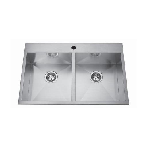 [KIN-QDLF2233-8-1] << Kindred QDLF2233-8-1 20 Gauge Hand Fabricated Dual Mount Double Bowl Ledgeback Sink 1 Faucet Hole